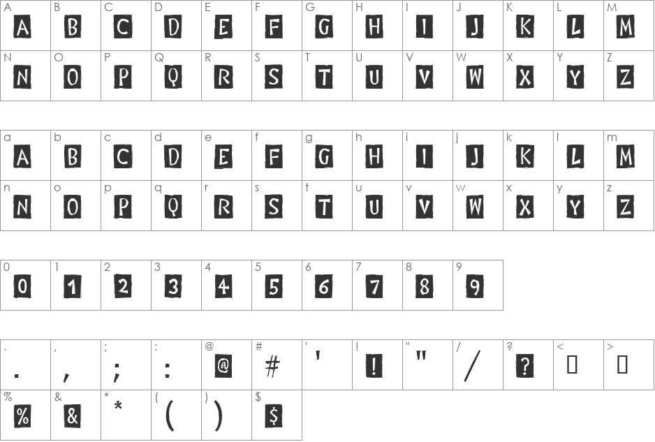 Digital Woodcuts Black ITC TT font character map preview