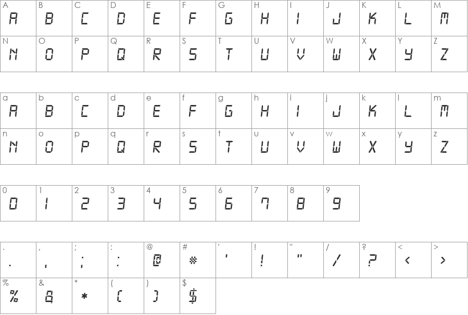 Digital-7 font character map preview