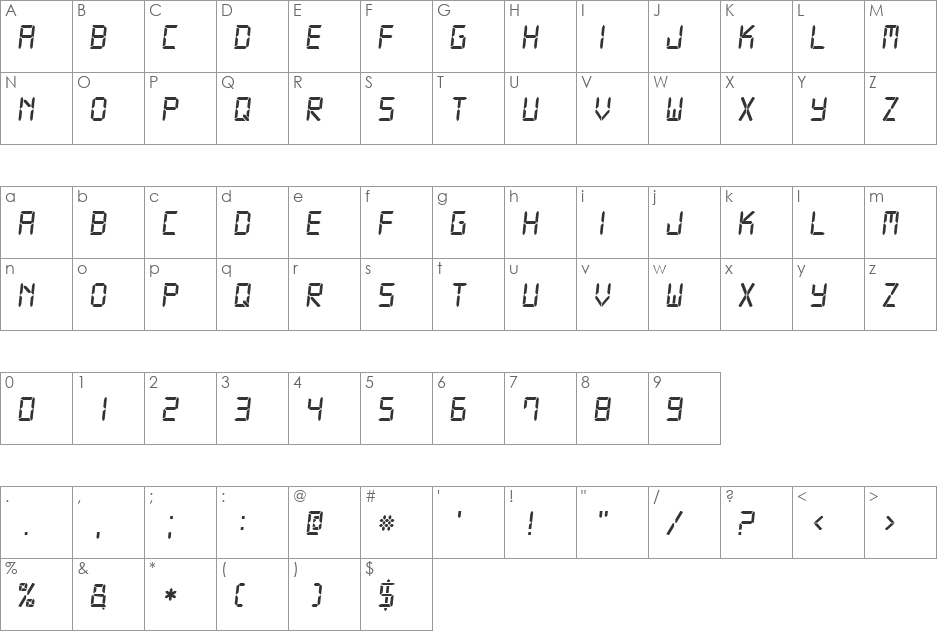Digital-7 Mono font character map preview