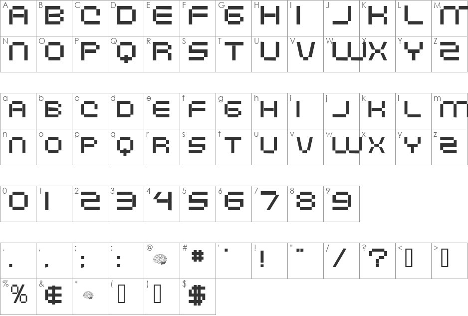 Digitalema font character map preview