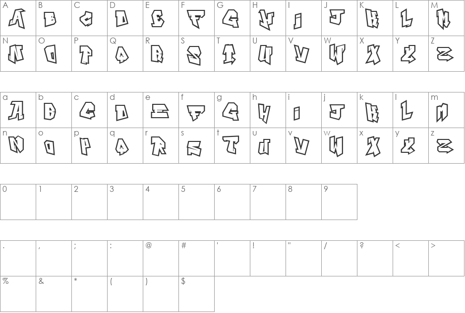 Alphabet City font character map preview