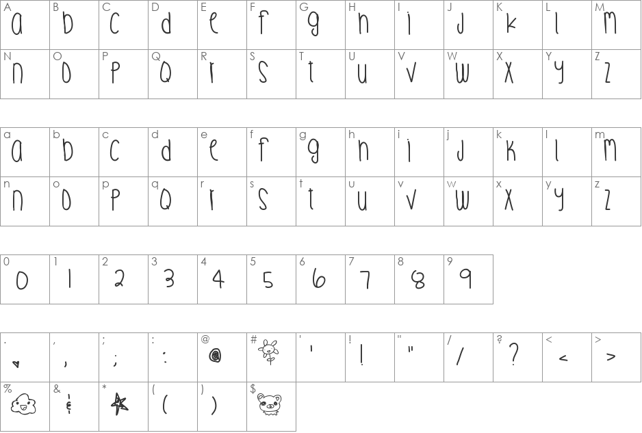 DigitalLove font character map preview