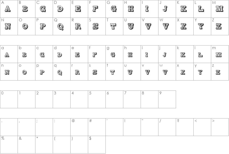 Alphabet Fantasie font character map preview