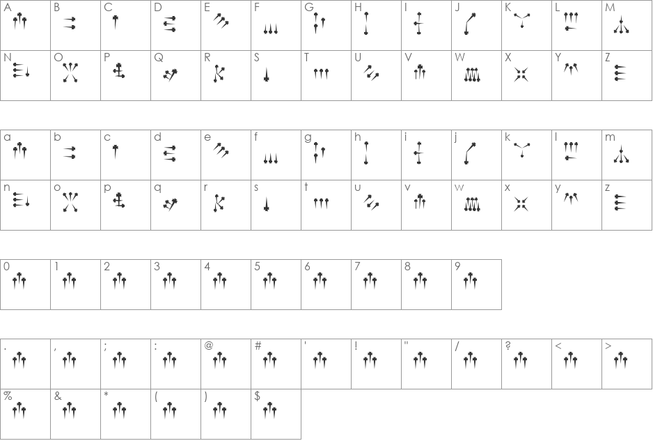 Alphabet of Daggers font character map preview