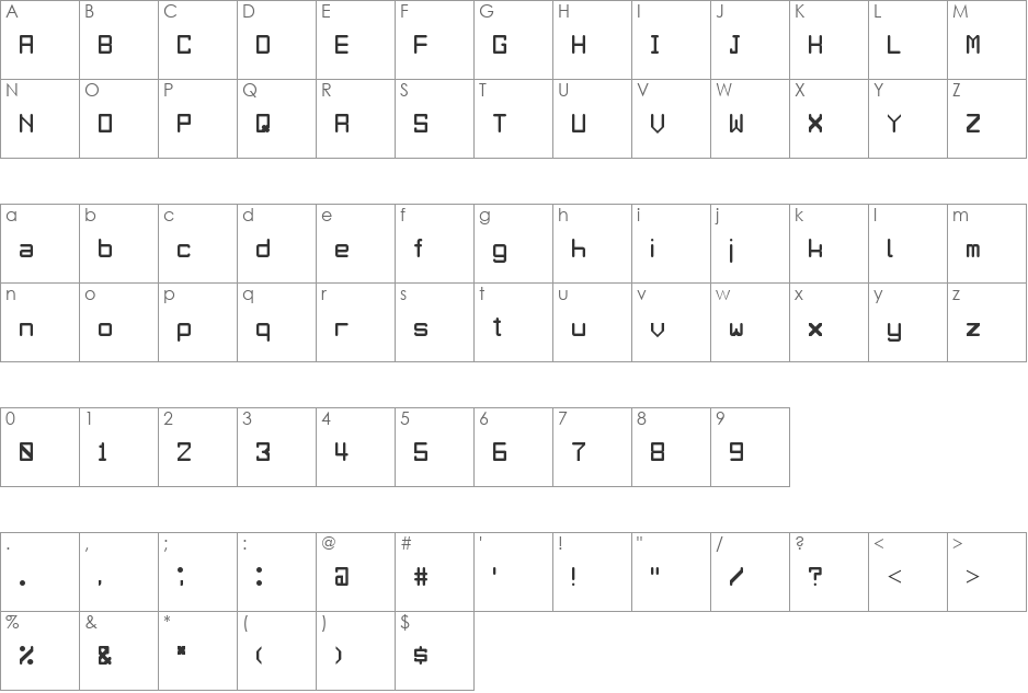 Digitrix font character map preview