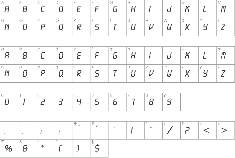 DigitsDB font character map preview