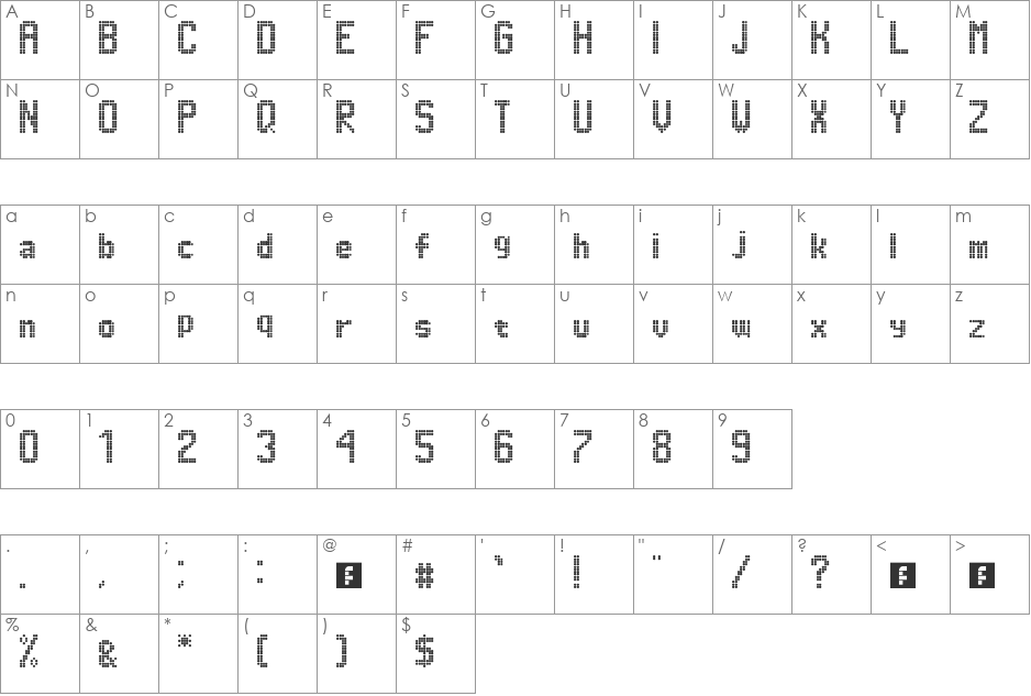 Dimelthoz 11x96 font character map preview