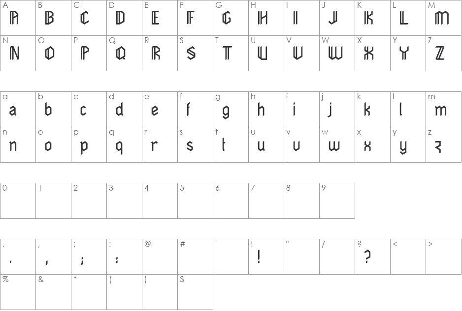 Dimensiva font character map preview