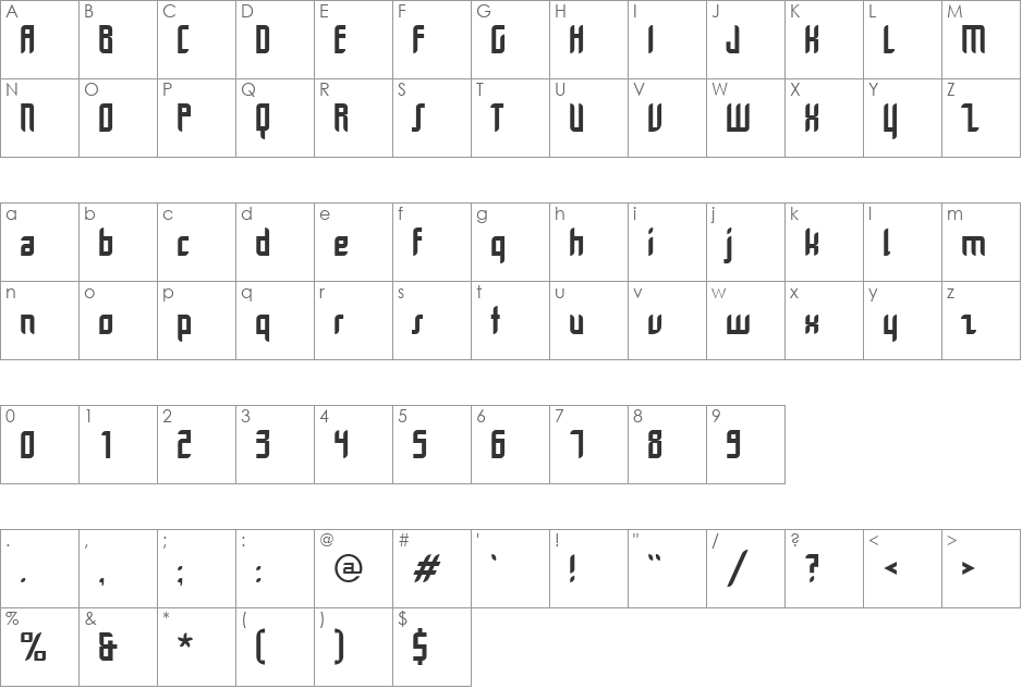Dimentia font character map preview