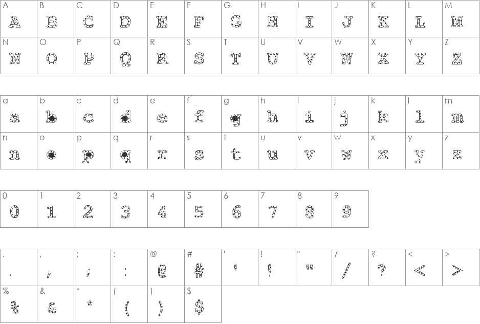 AlphabeticSprinkles font character map preview