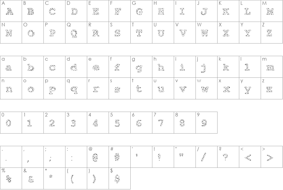 AlphabeticSprinklesLight font character map preview