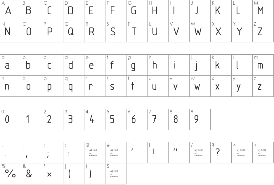 DIN 6776 font character map preview