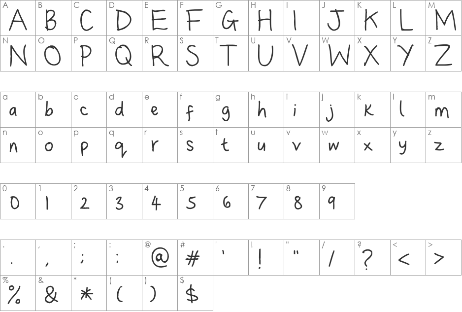 Dina's Handwriting font character map preview
