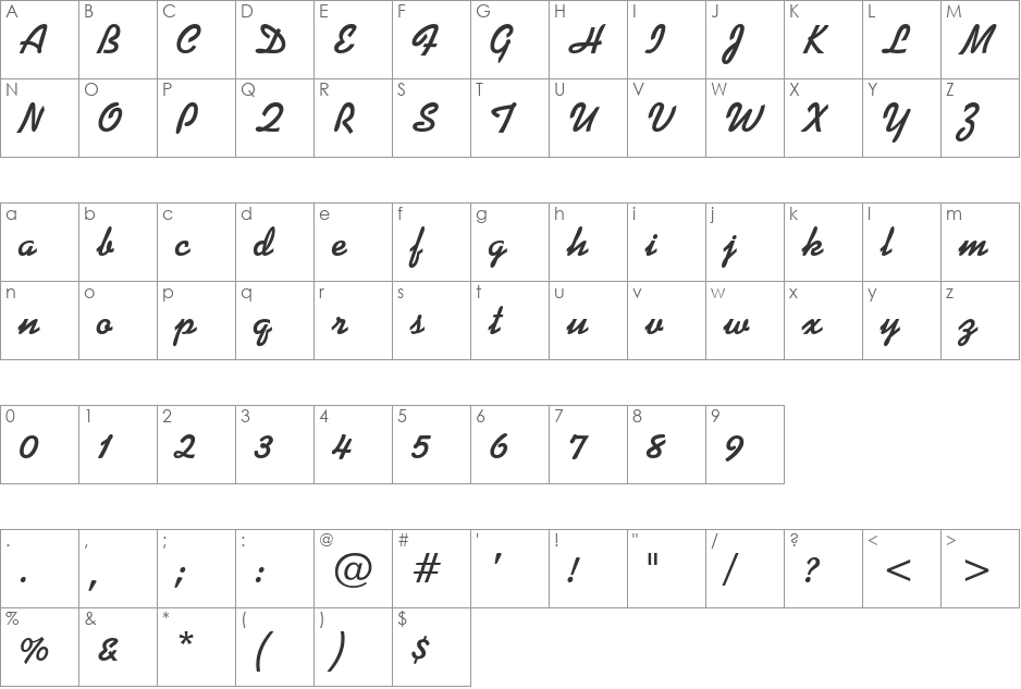 DinerScript font character map preview