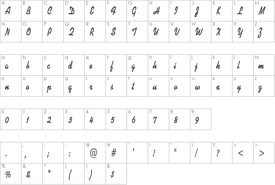 DinerScriptCondensed font character map preview