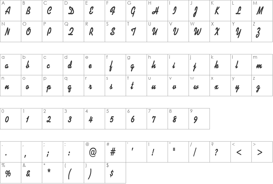 DinerScriptCondensed font character map preview