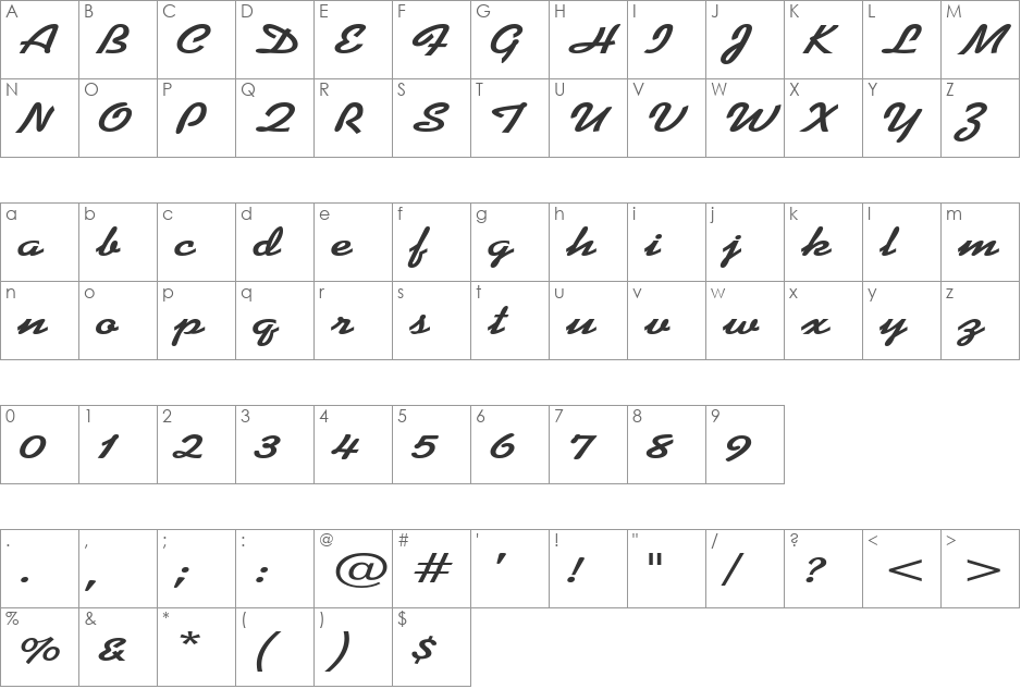 DinerScriptExtended font character map preview