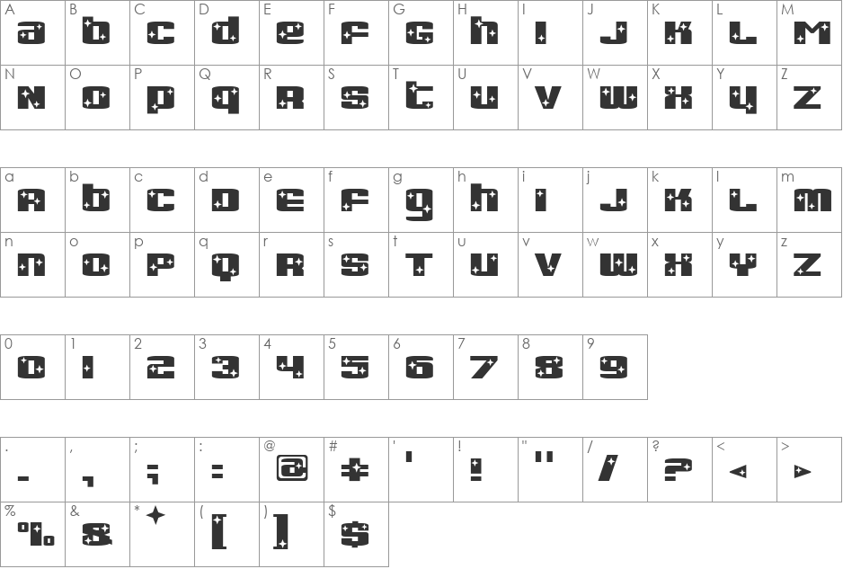 Dinette font character map preview