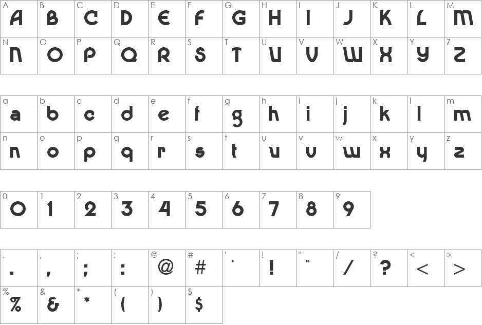 DingalingMedium font character map preview