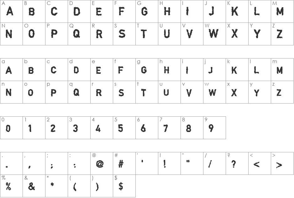 DINGarbageschrift font character map preview