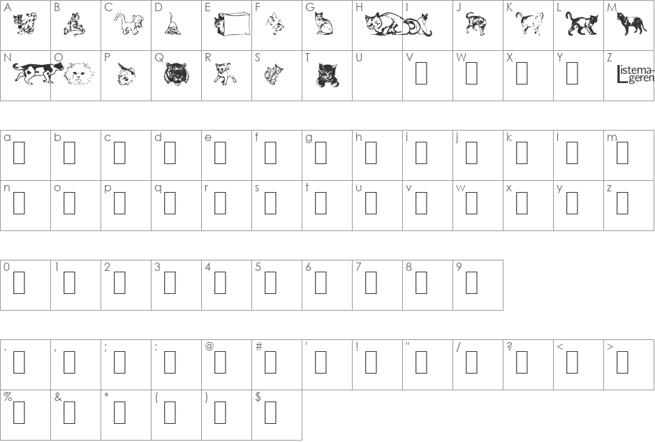 Dingbat Cats 2 font character map preview