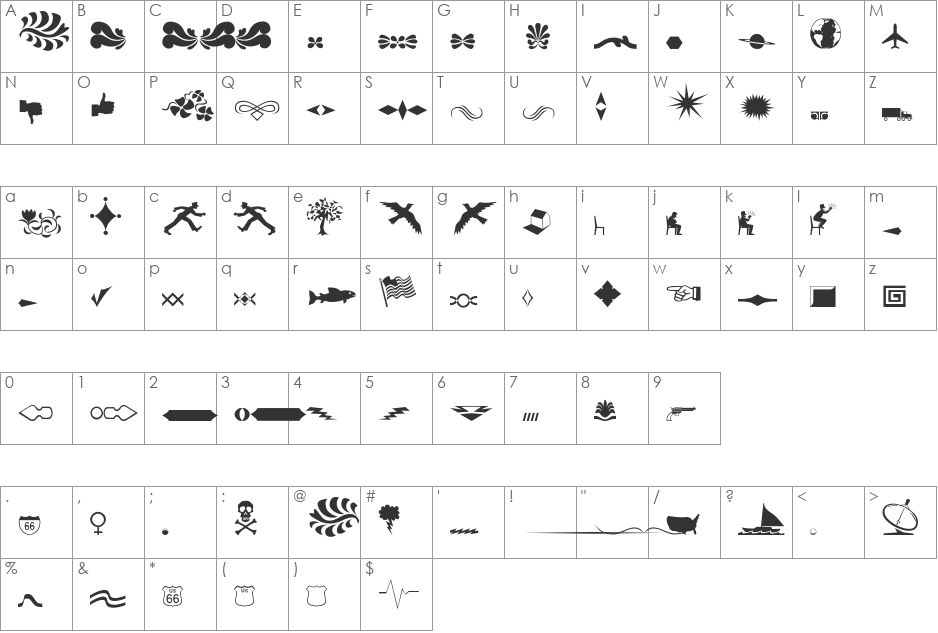 Dingbat2 font character map preview