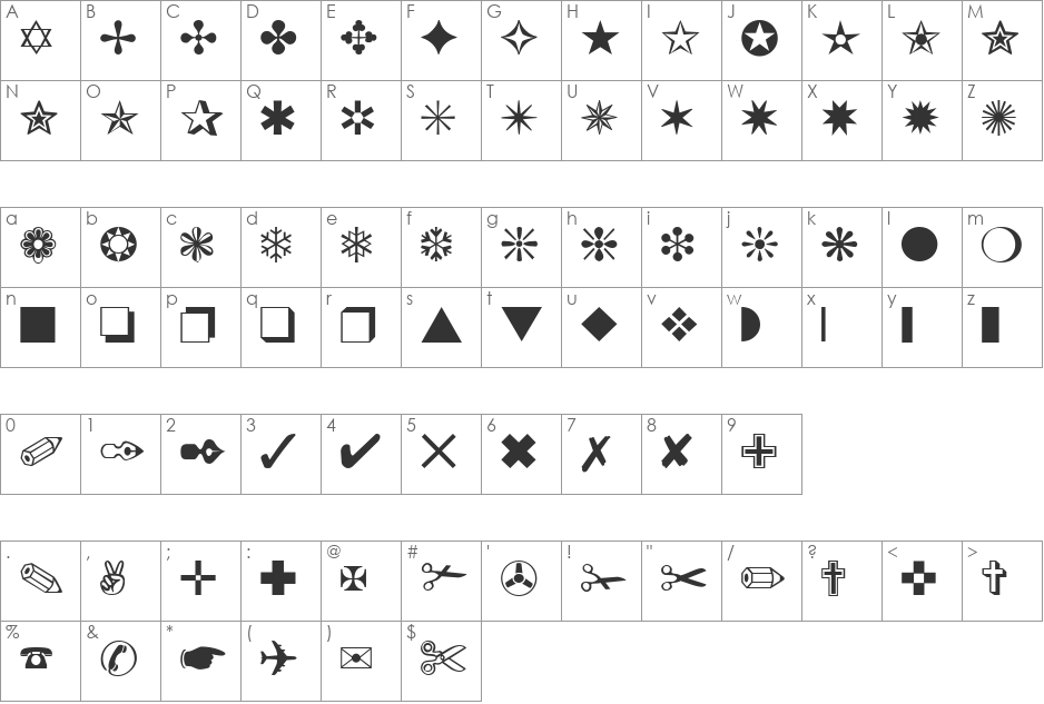 Dingbats One font character map preview