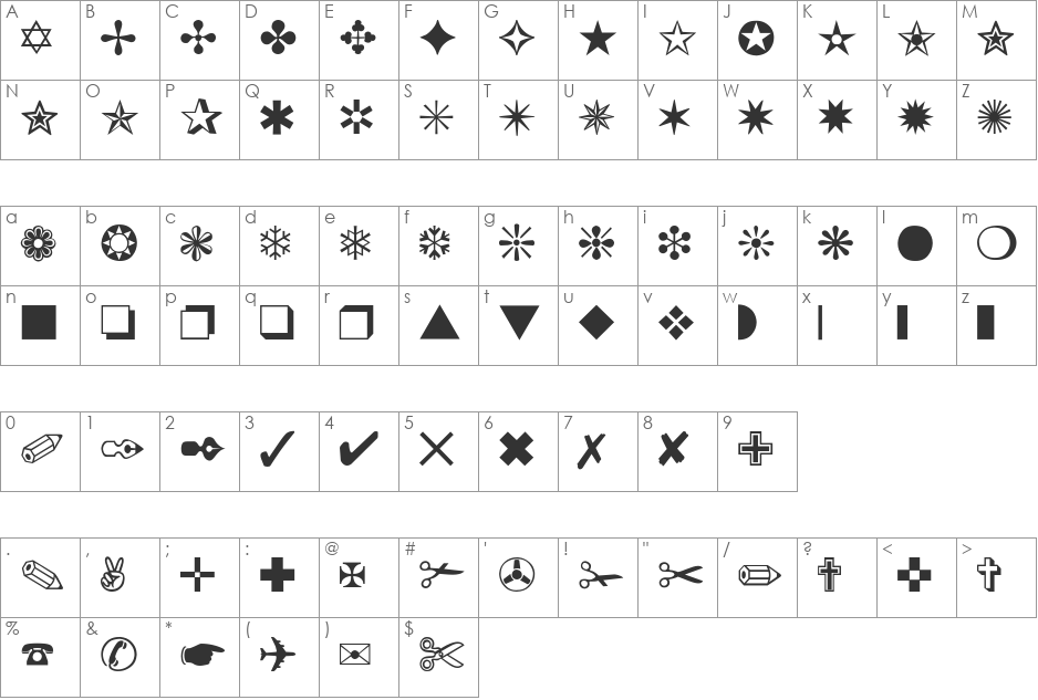 dingbats-Thin font character map preview