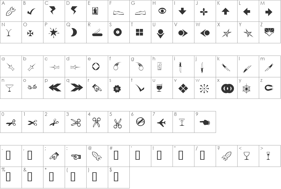 Dingbats4 font character map preview
