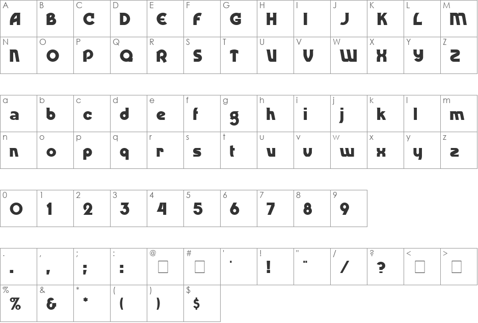 DingDong font character map preview