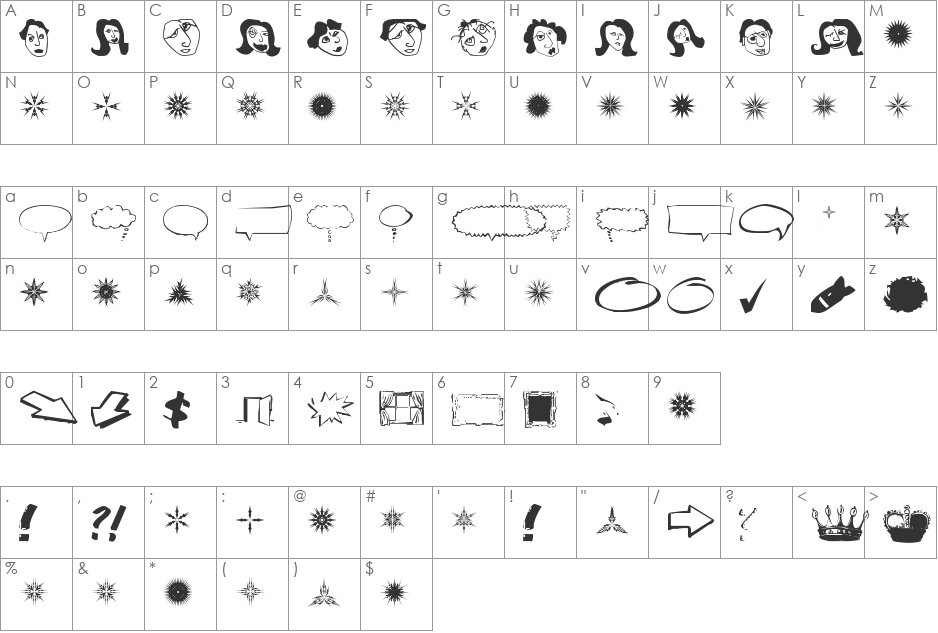 DingoBatz font character map preview