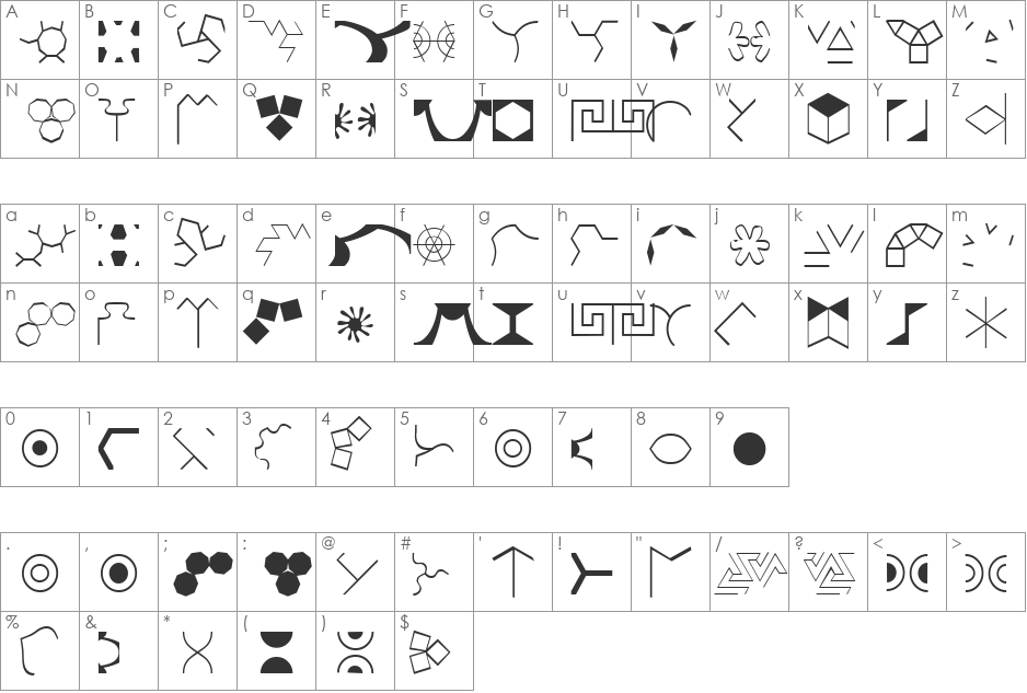 Dingsda font character map preview