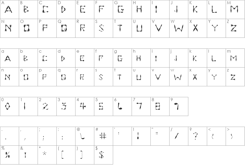 Dinner font character map preview