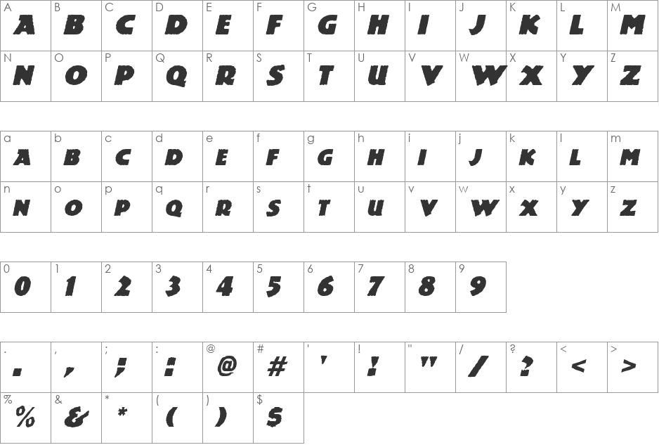 Dinosauria font character map preview