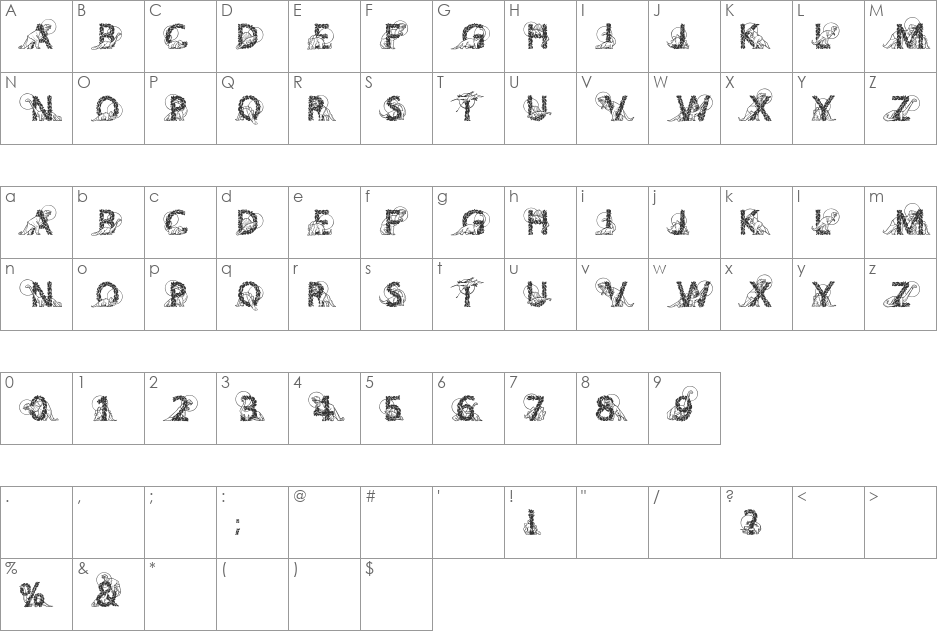 DinosBeeline font character map preview