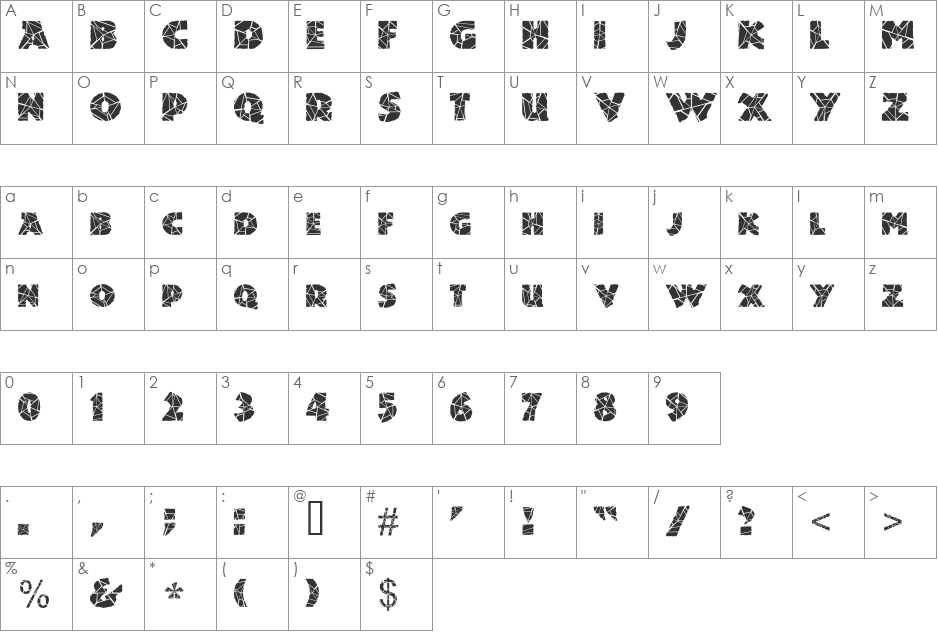 Dinosuaria-Cracked font character map preview