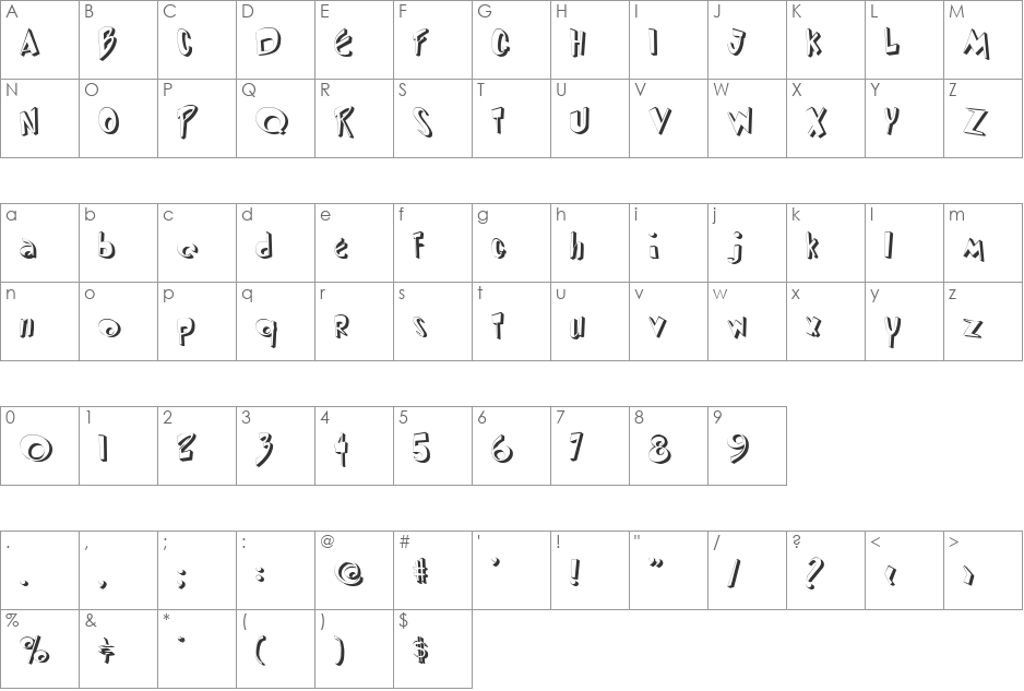 DiPed Thick font character map preview