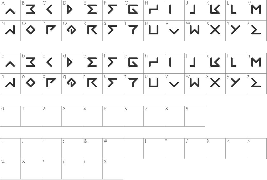 DIRECTION font character map preview