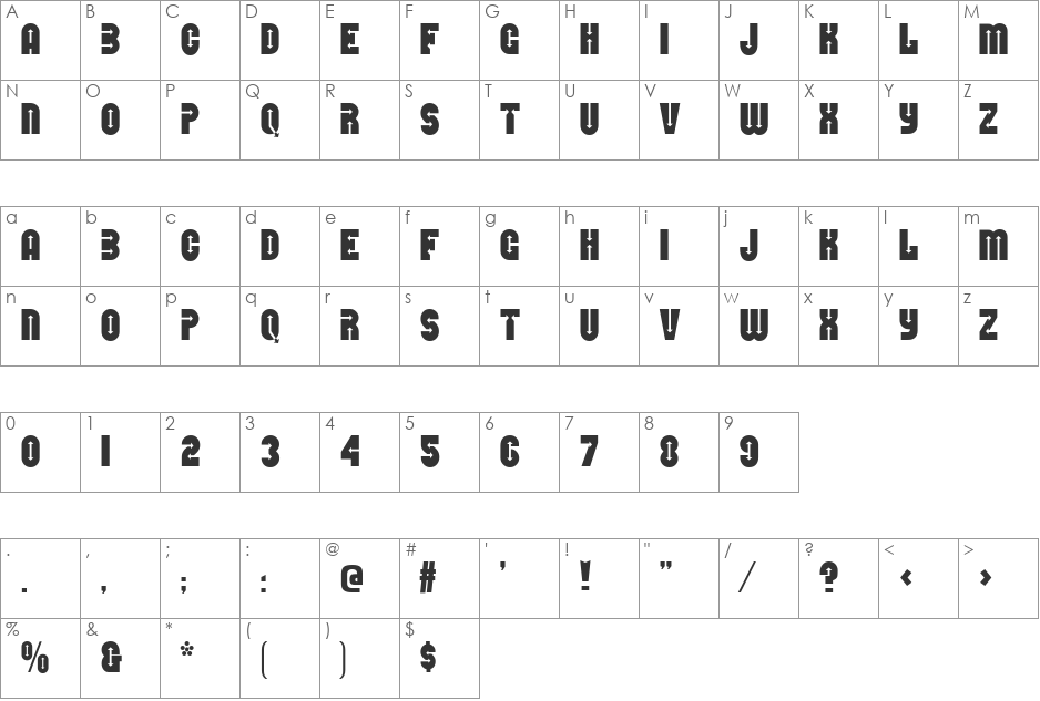 Direction font character map preview