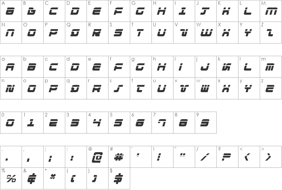 Direktor Laser Italic font character map preview