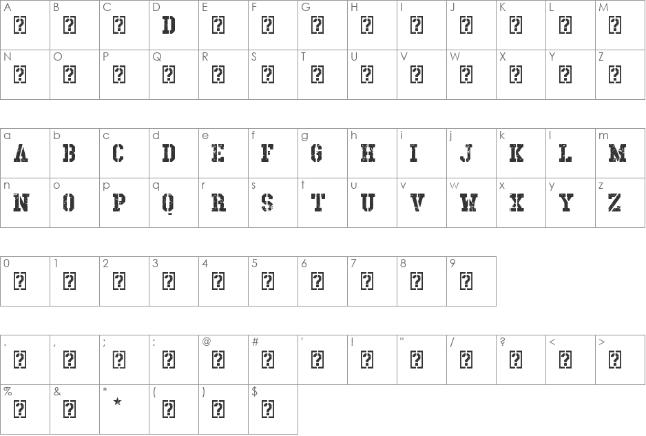 Dirnaith font character map preview