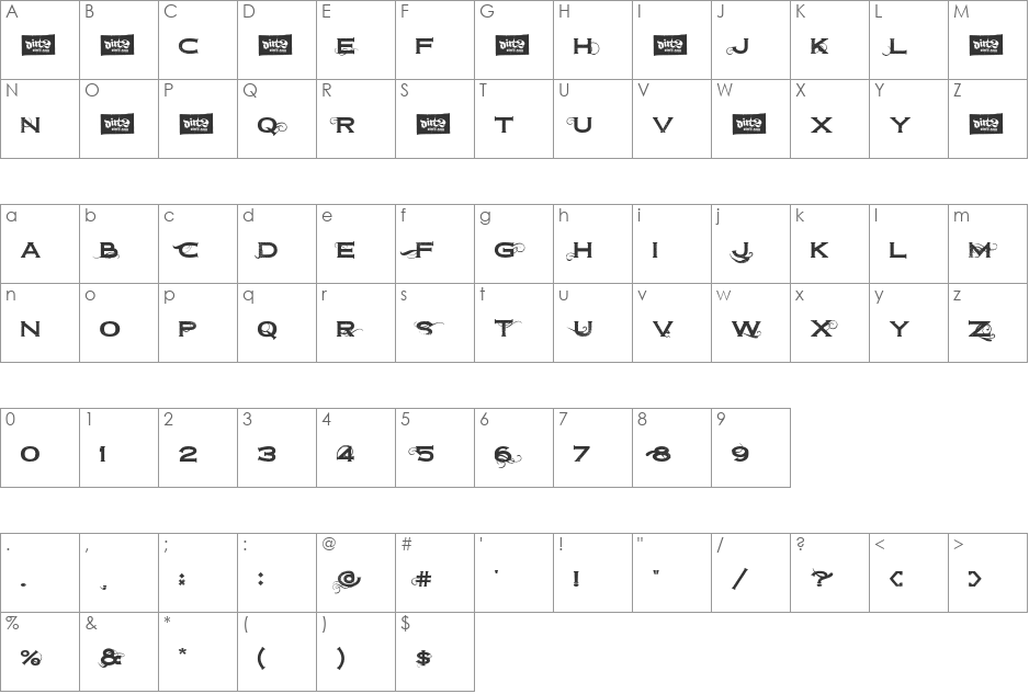 Dirt2 Copperbolt font character map preview