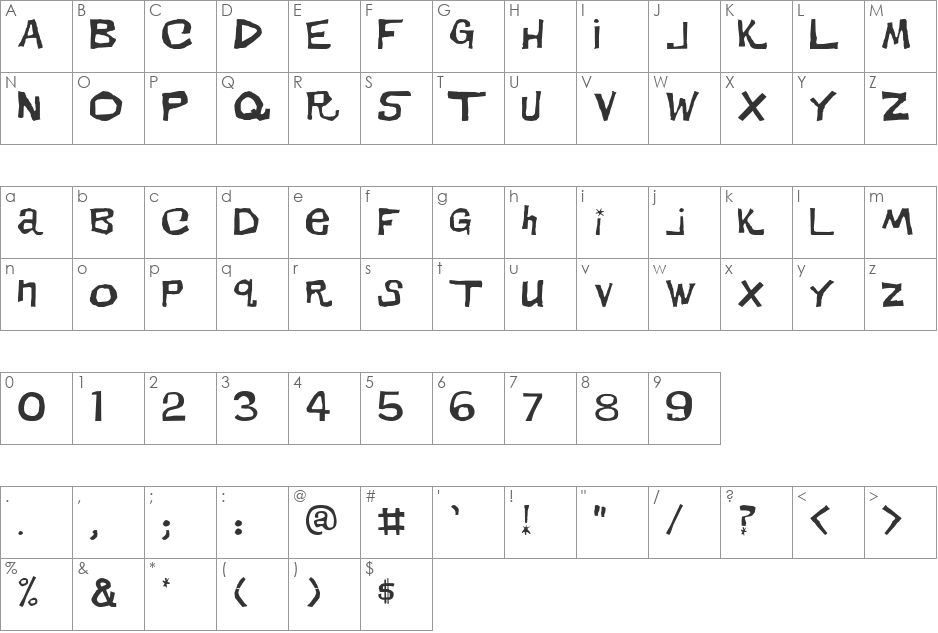 DirtDevil font character map preview