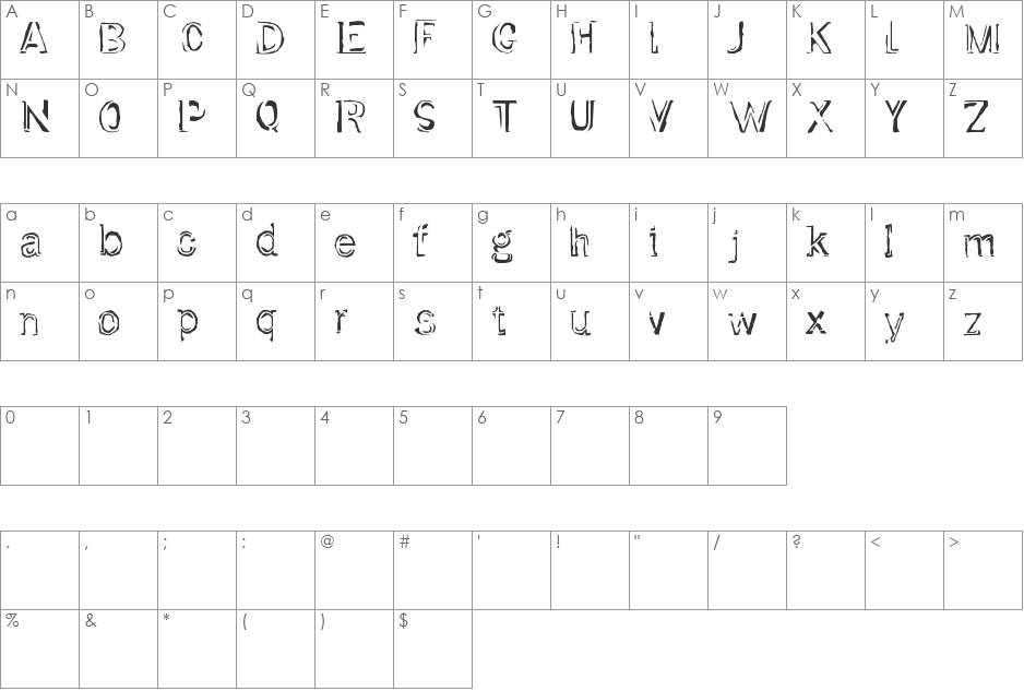 Dirtfont font character map preview