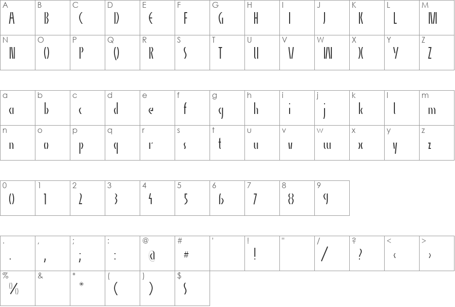 AlphaCharlie Light font character map preview