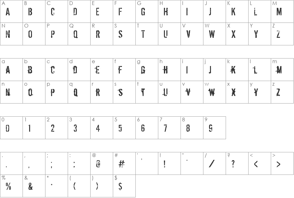 Dirty Ego font character map preview