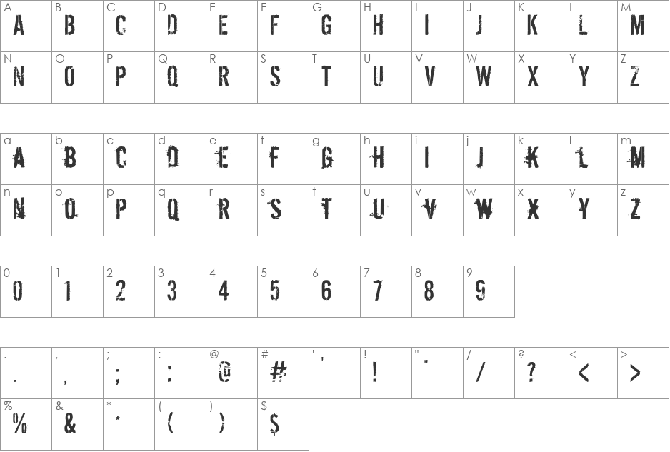 Dirty Ego font character map preview