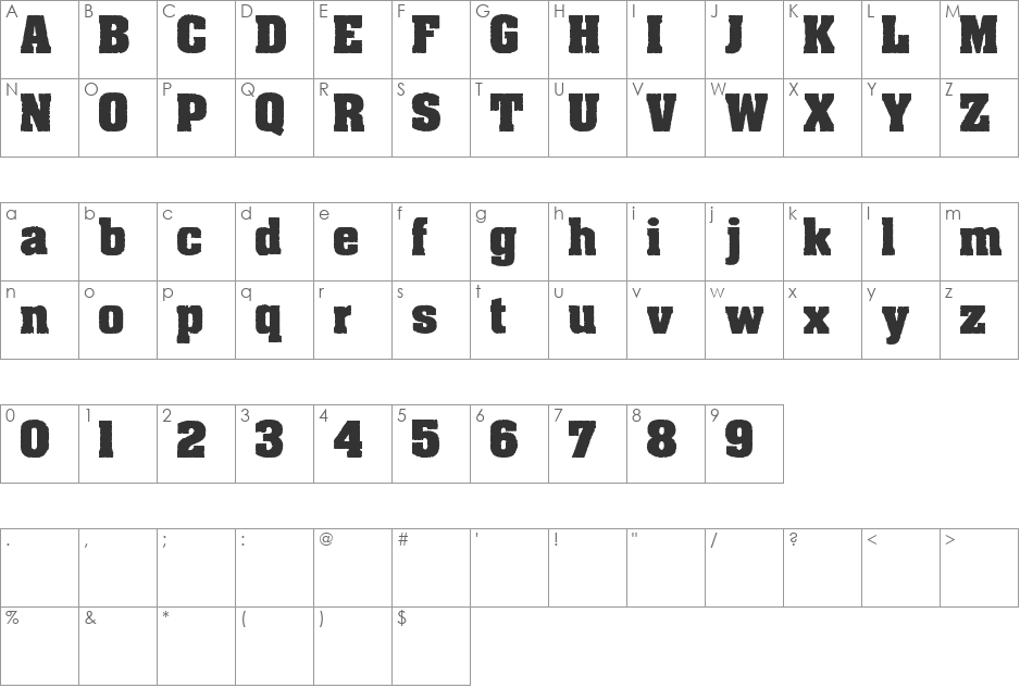 Dirty Old Town font character map preview