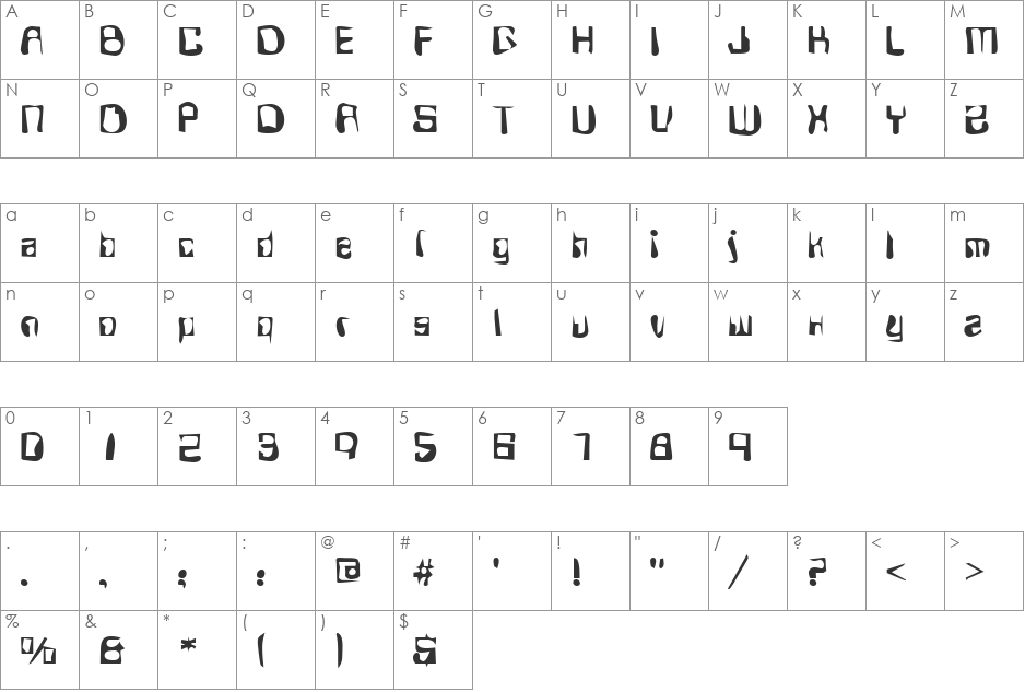 Dirty11 Becker font character map preview