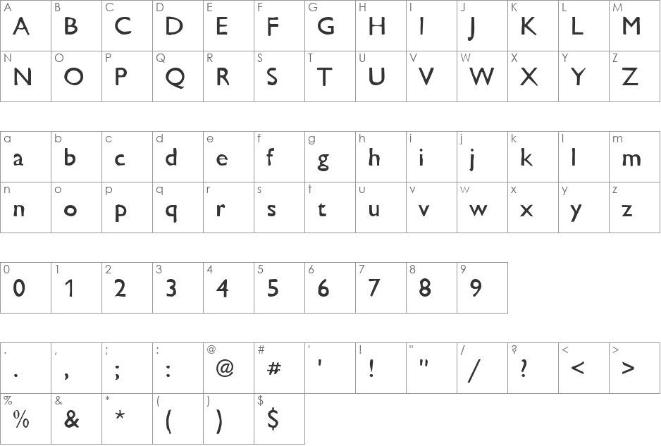 Dirty24 Becker font character map preview